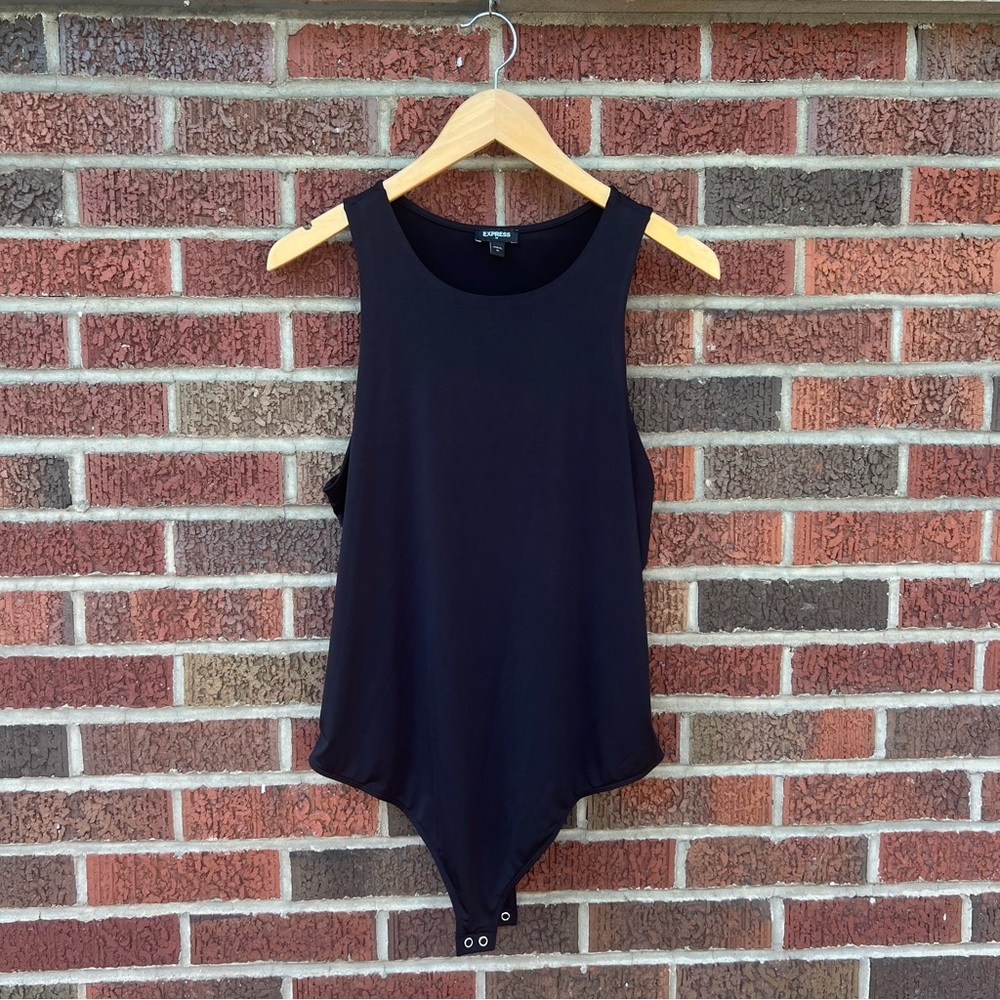 Express Black Sleeveless Scoop Neck BodyCon Snap Button Bodysuit